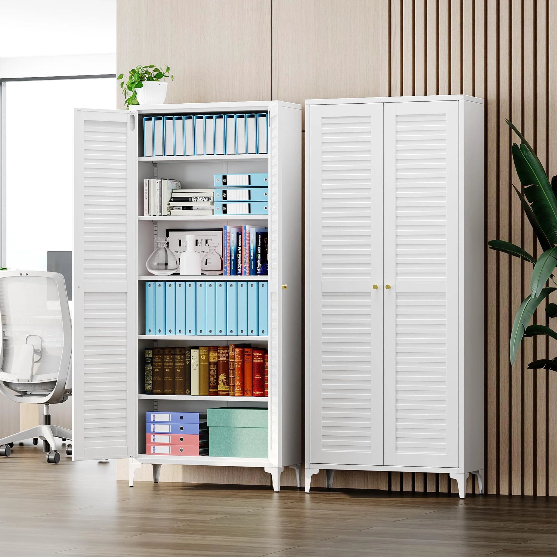 74inch H Metal Storage Cabinets With 5 Shelves, For Bathroom, Required Assembly, White by GJG Denim