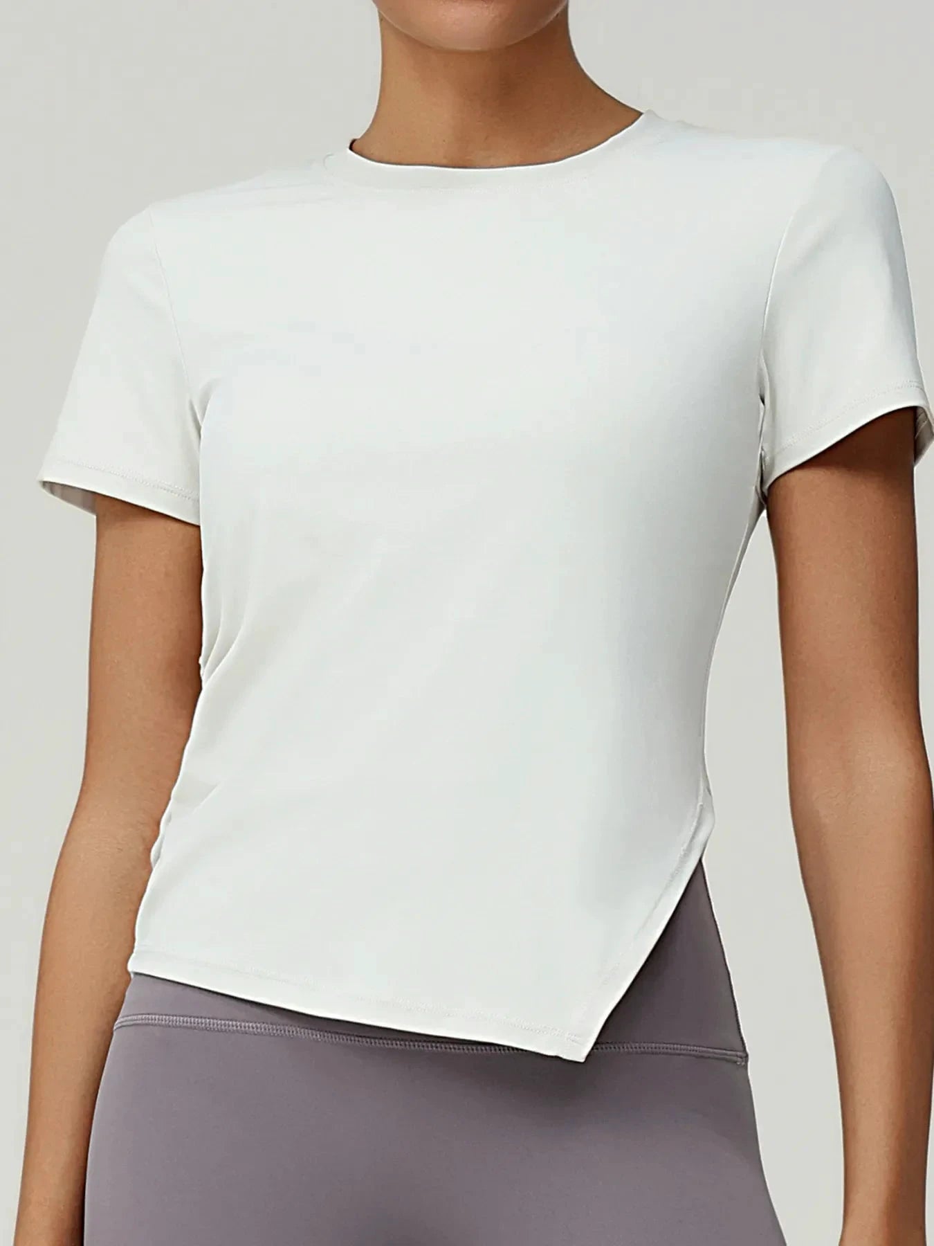 Full Size Slit Round Neck Short Sleeve Active T-Shirt Plus Size by Lady Ros