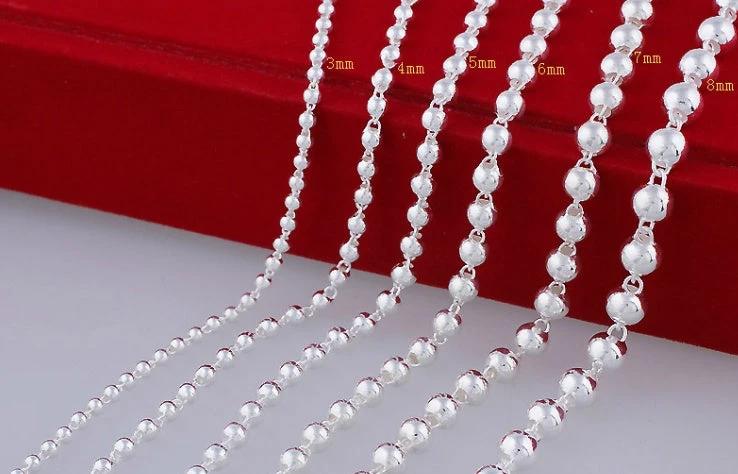 Men's Round Beads Silver Necklace by GJG Denim