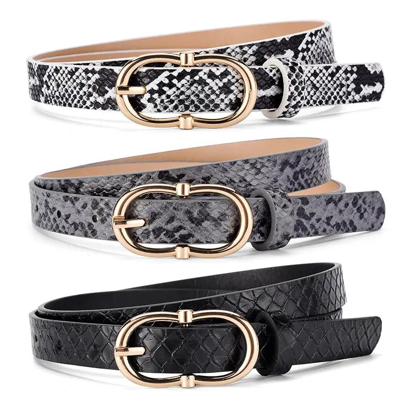 Simple And Versatile Snake Print Leather Belt For Women by GJG Denim