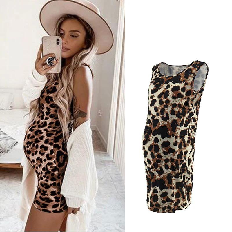 Leopard Dress Summer Sleeveless Pregnant Women by GJG Denim