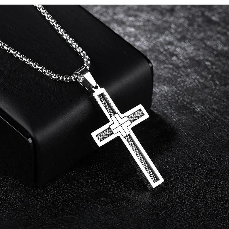 Men's Titanium Steel Wire Cross Necklace by GJG Denim