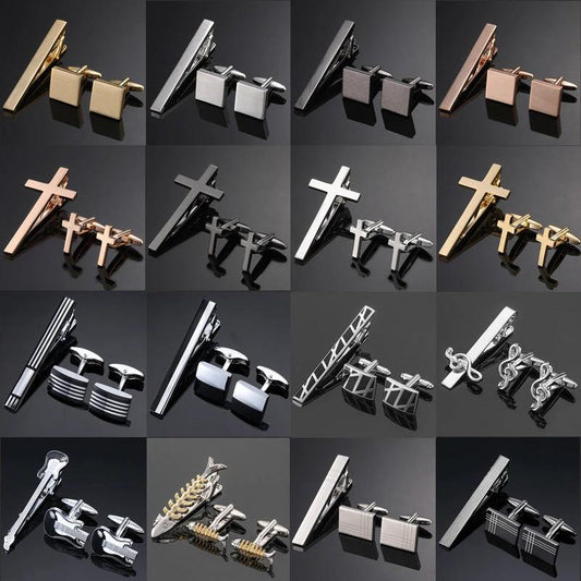 Gold Silver Black Square Brushed Tie Clip And Cufflinks by GJG Denim