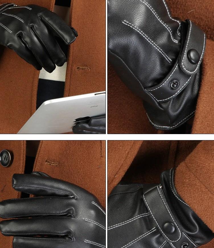 Winter PU Leather Full Touch Screen Gloves For Men by GJG Denim