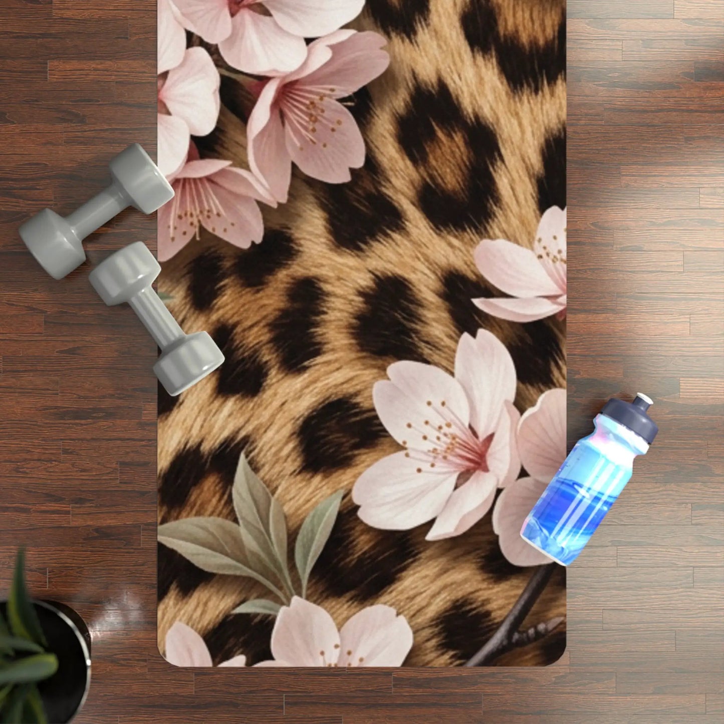 Leopard Floral Rubber Yoga Mat — Non-Slip Animal Print Fitness Mat by Printify