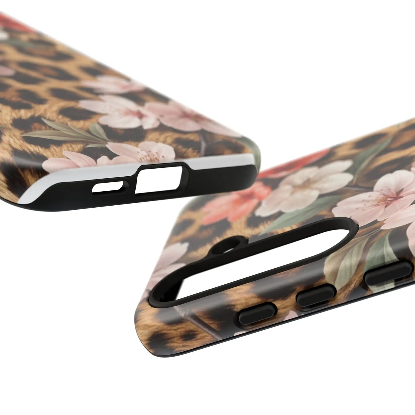 Leopard Floral Tough Case — Protective Phone Case with Pink Cherry Blossoms by Printify