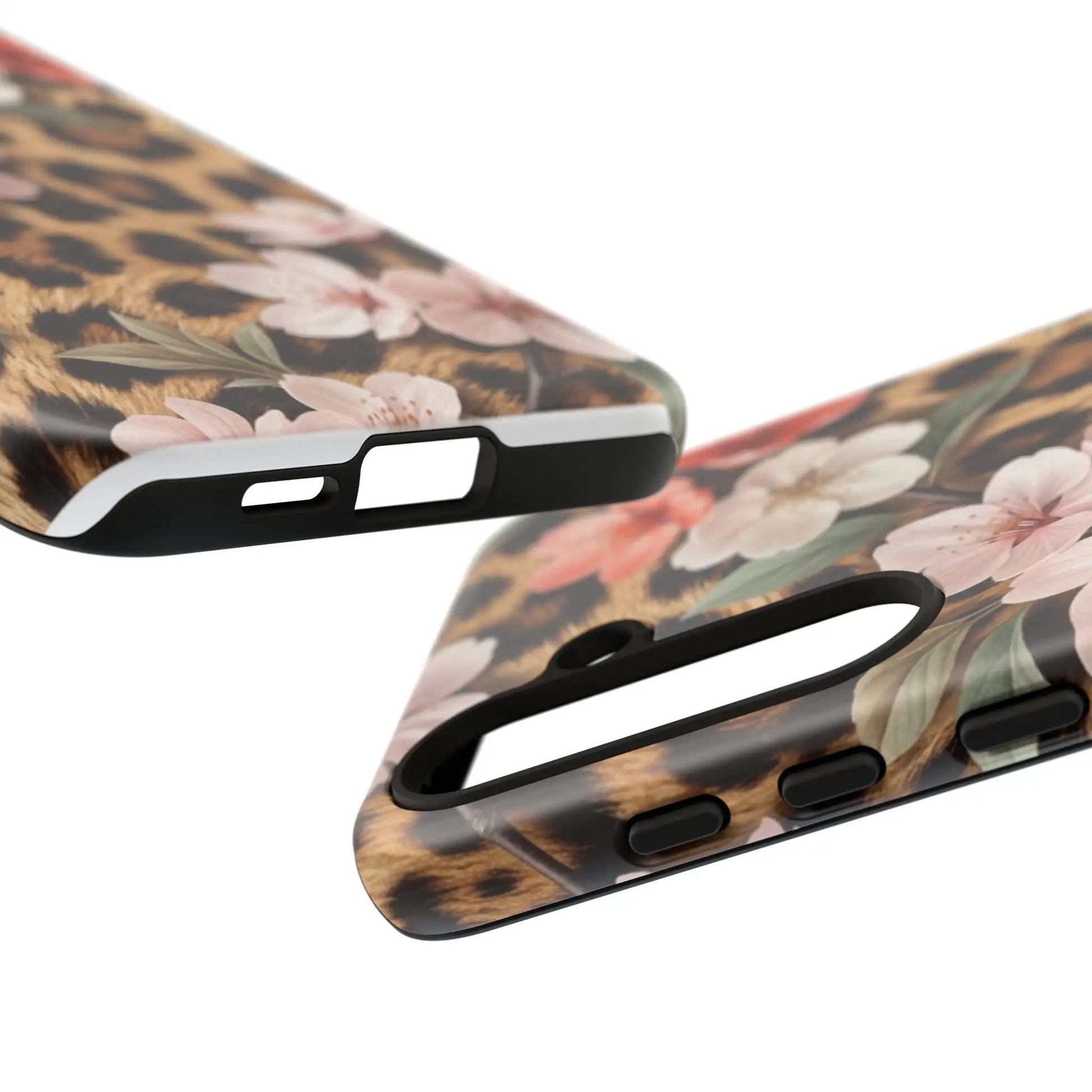 Leopard Floral Tough Case — Protective Phone Case with Pink Cherry Blossoms by Printify