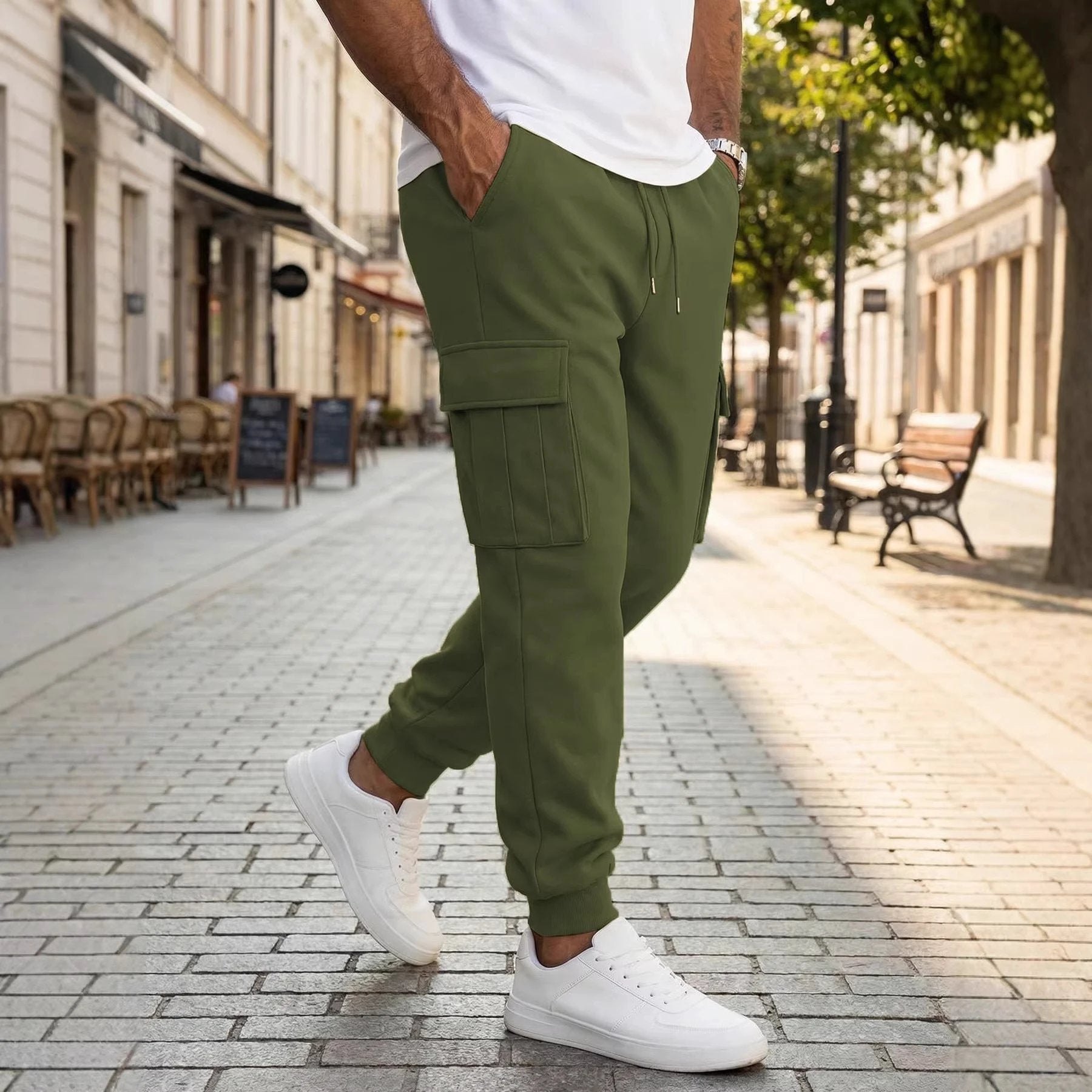 Men's Multiple Pockets And A Drawstring Casual Pants by GJG Denim
