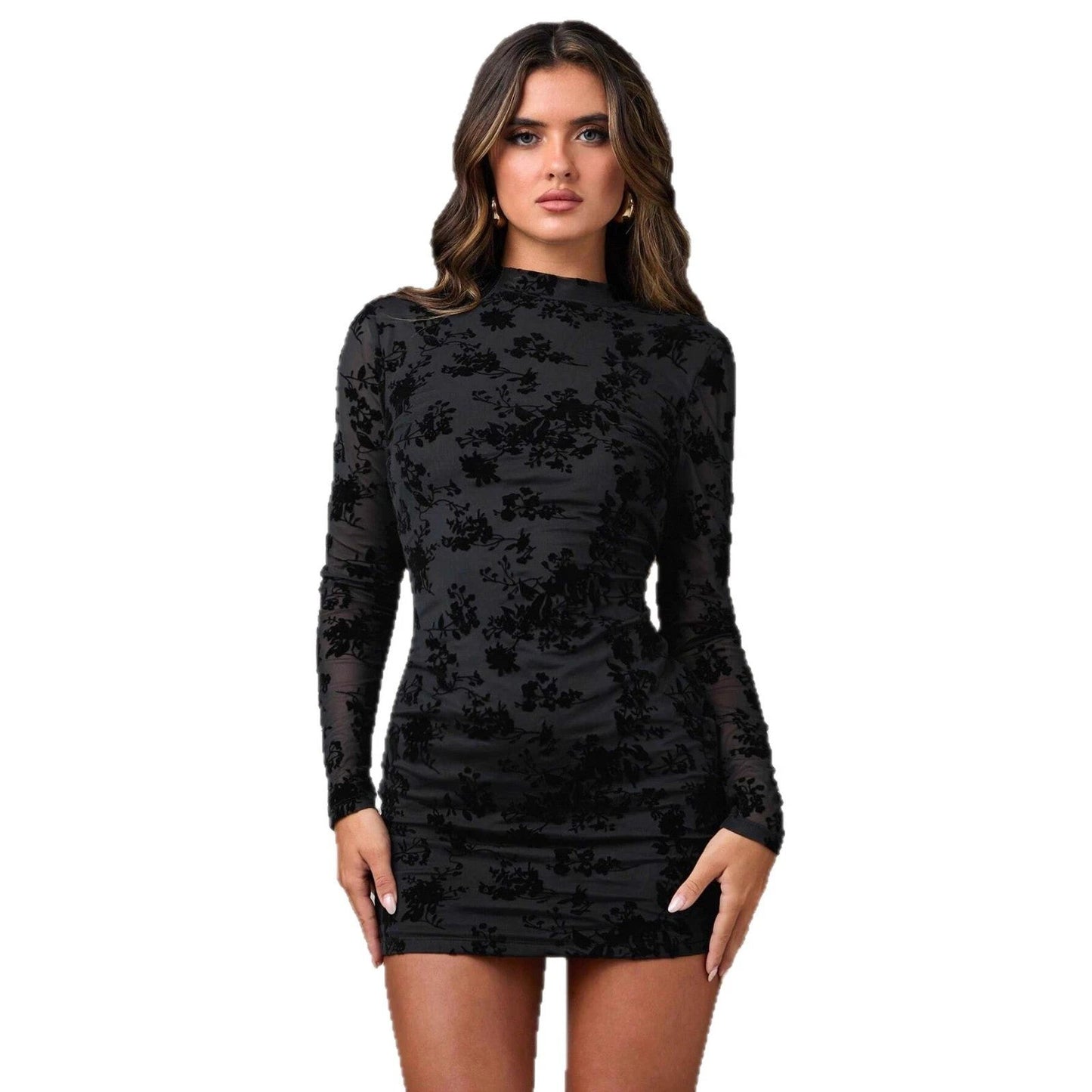 Hollow-out Flocking Sheath Slim Dress For Women by GJG Denim