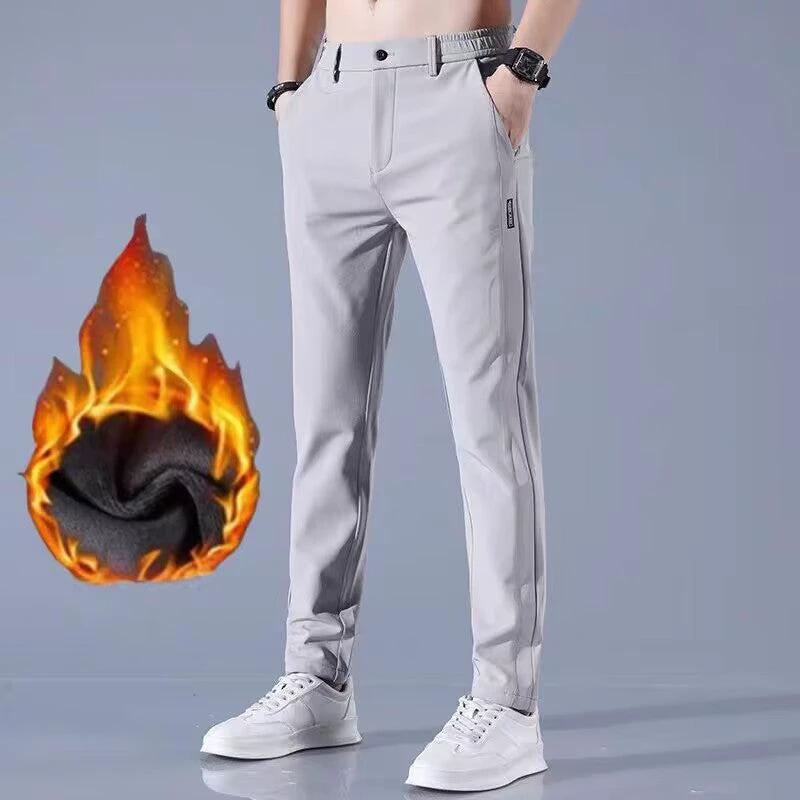 Men's Caual Elastic-Waist Pants With Fleece Lining by GJG Denim