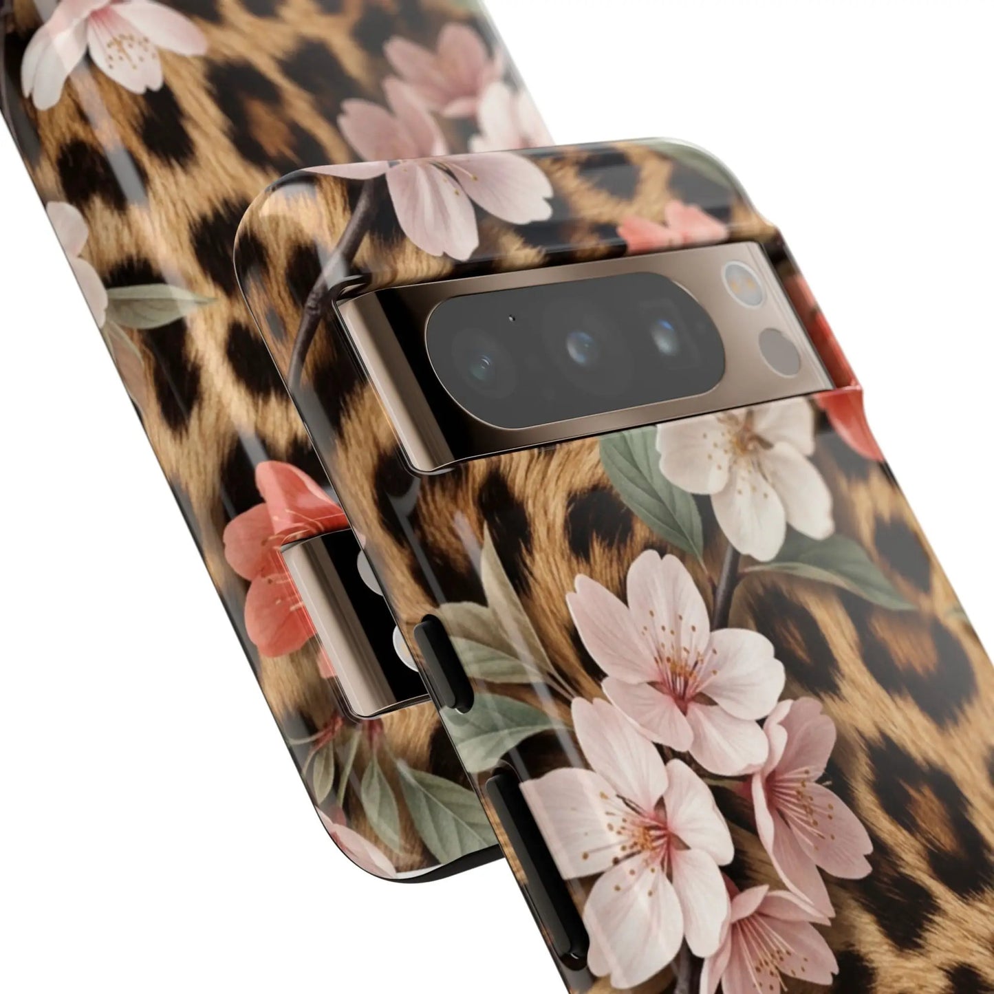Leopard Floral Tough Case — Protective Phone Case with Pink Cherry Blossoms by Printify