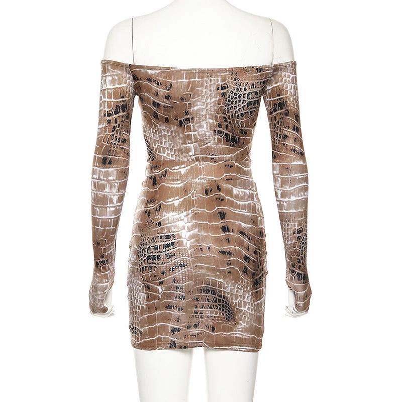 Snake Print Bodysuit Skirt Set by GJG Denim
