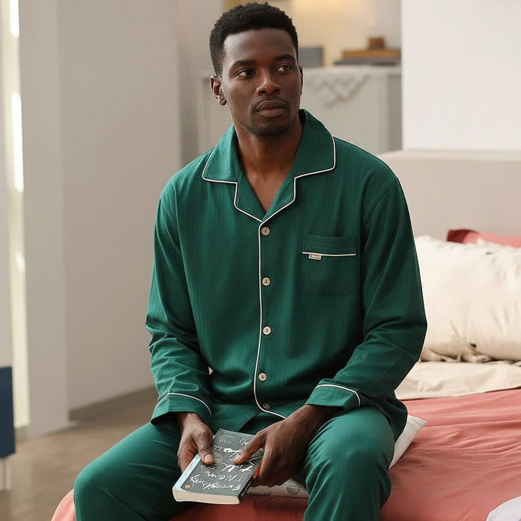 Simple Cotton Long-Sleeved Men's Pajamas by GJG Denim