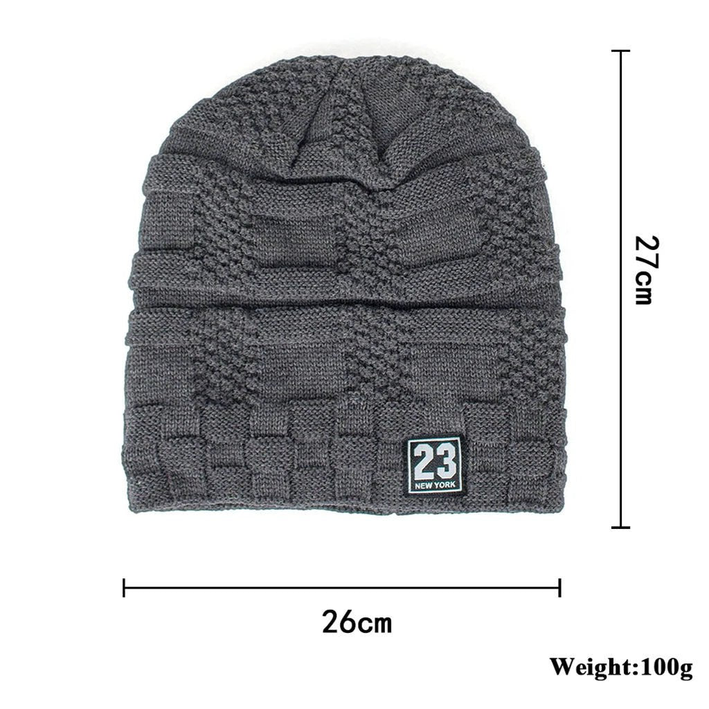 Men's Warm Thickened Fleece Pullover Knitted Woolen Beanie by GJG Denim
