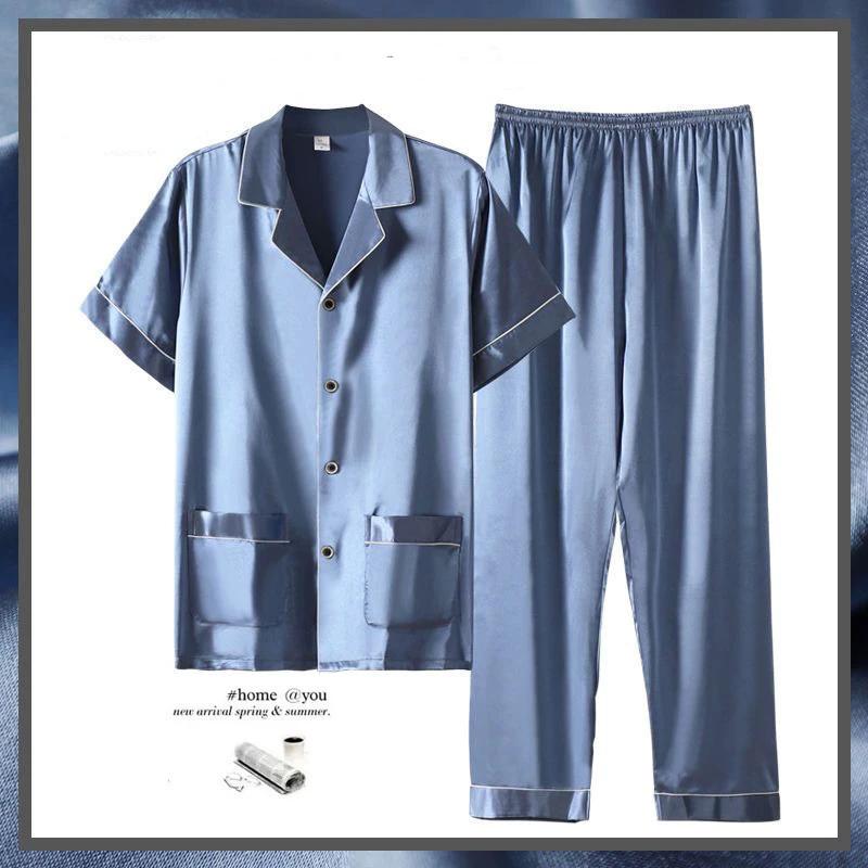 Men's Short Sleeve Trousers Thin Pajama Suit by GJG Denim