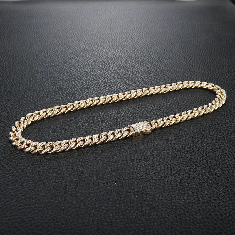 Diamond-like Encrusted Cuban Chain Titanium Steel Necklace For Men by GJG Denim