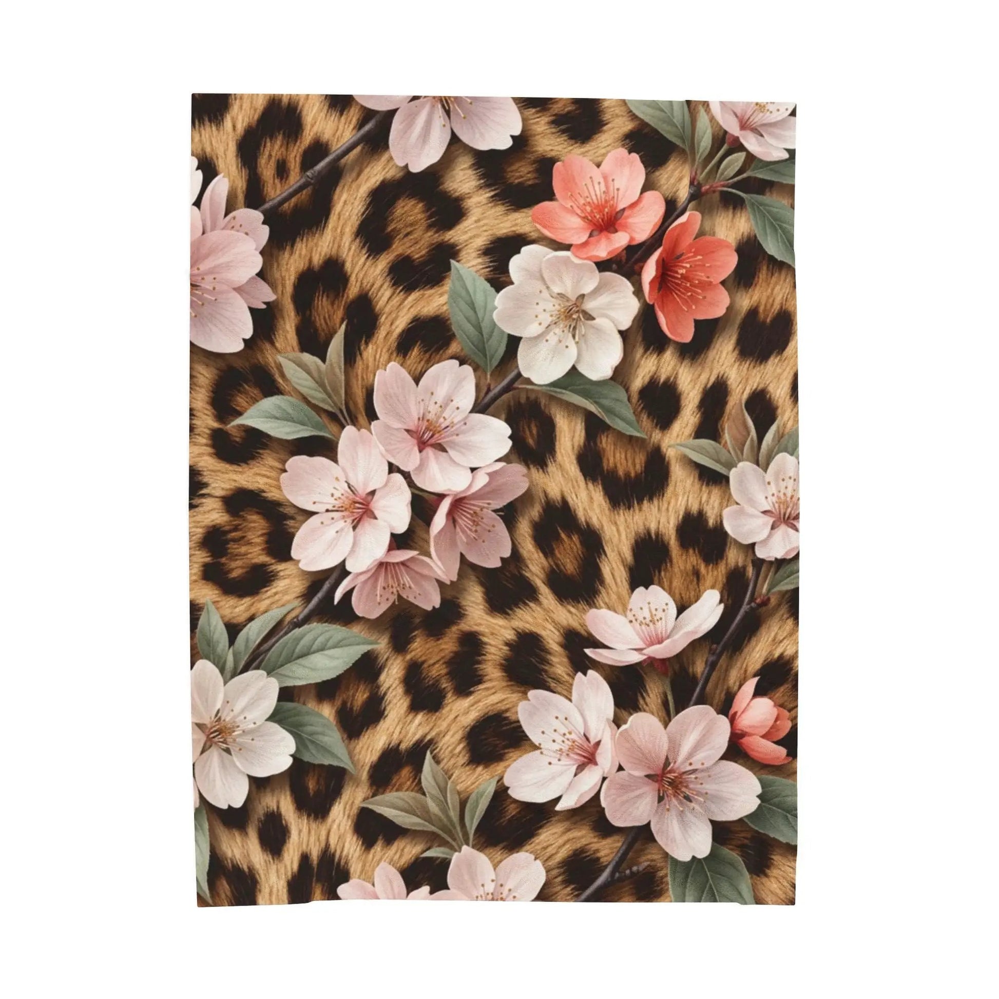Leopard Floral Velveteen Plush Blanket — Soft Cozy Animal Print Throw by Printify