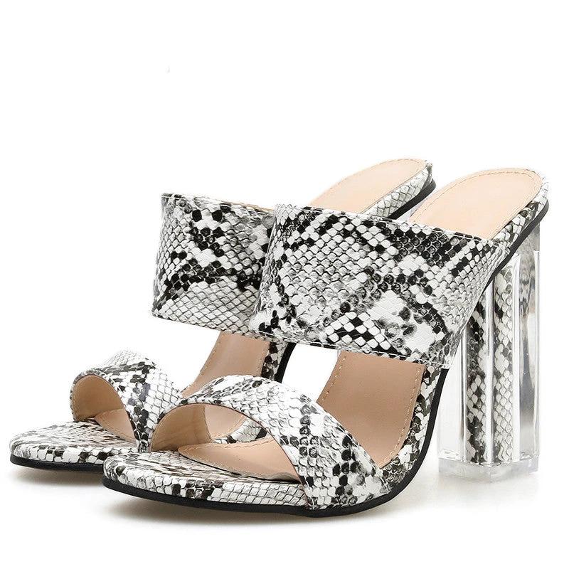 Crystal high heel snake print sandals sandals women shoes by GJG Denim