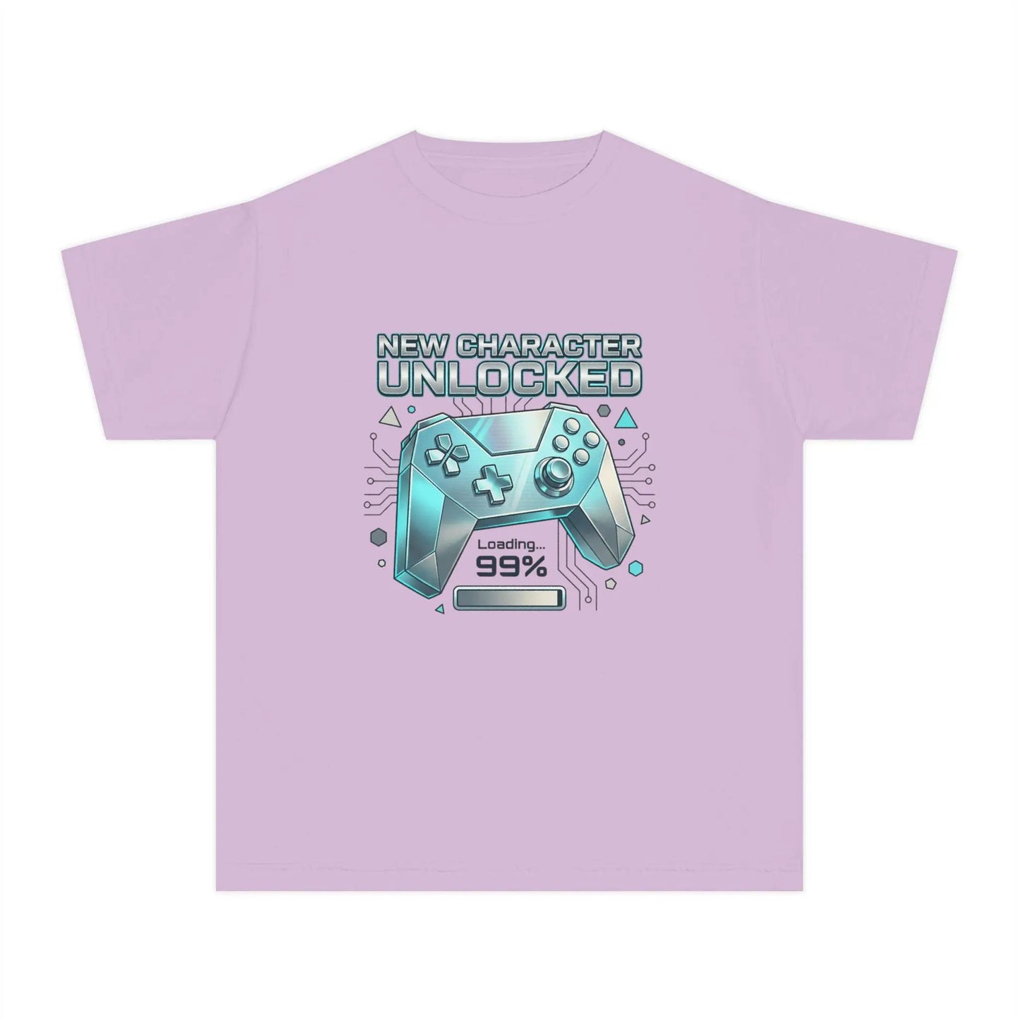 Youth Gaming Tee - "New Character Unlocked" Controller Design (Loading 99%) by Printify