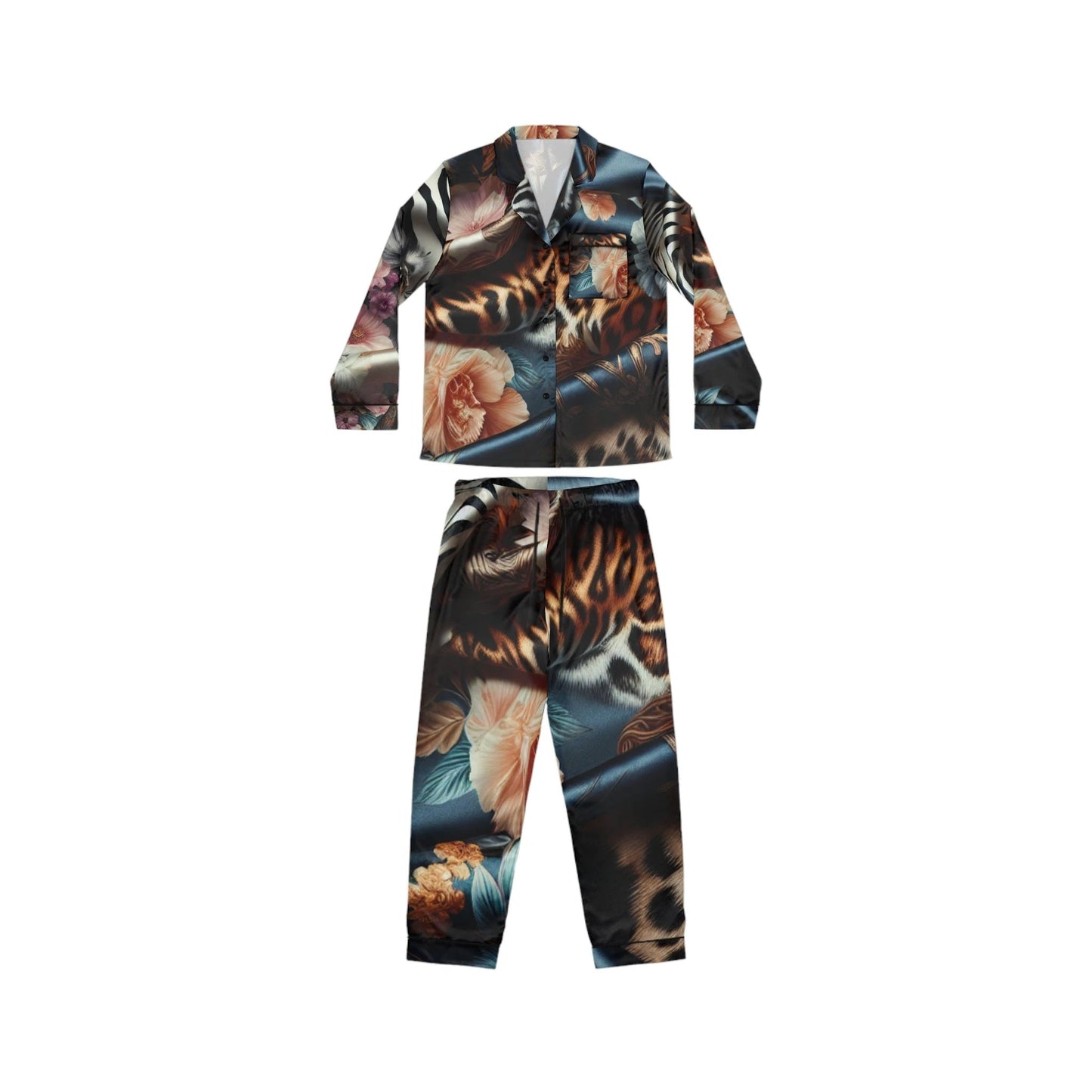 Luxurious Floral Satin Pajamas for Women, Cozy Nightwear, Loungewear Set, Perfect Gift for Birthdays, Anniversaries, Self-Care by Printify