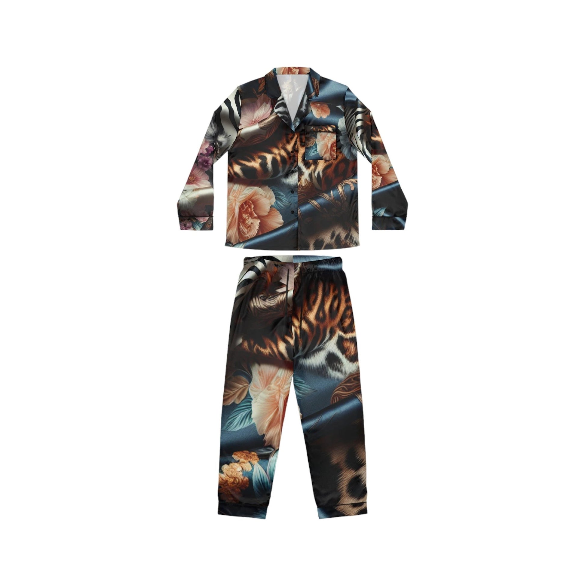 Luxurious Floral Satin Pajamas for Women, Cozy Nightwear, Loungewear Set, Perfect Gift for Birthdays, Anniversaries, Self-Care by Printify