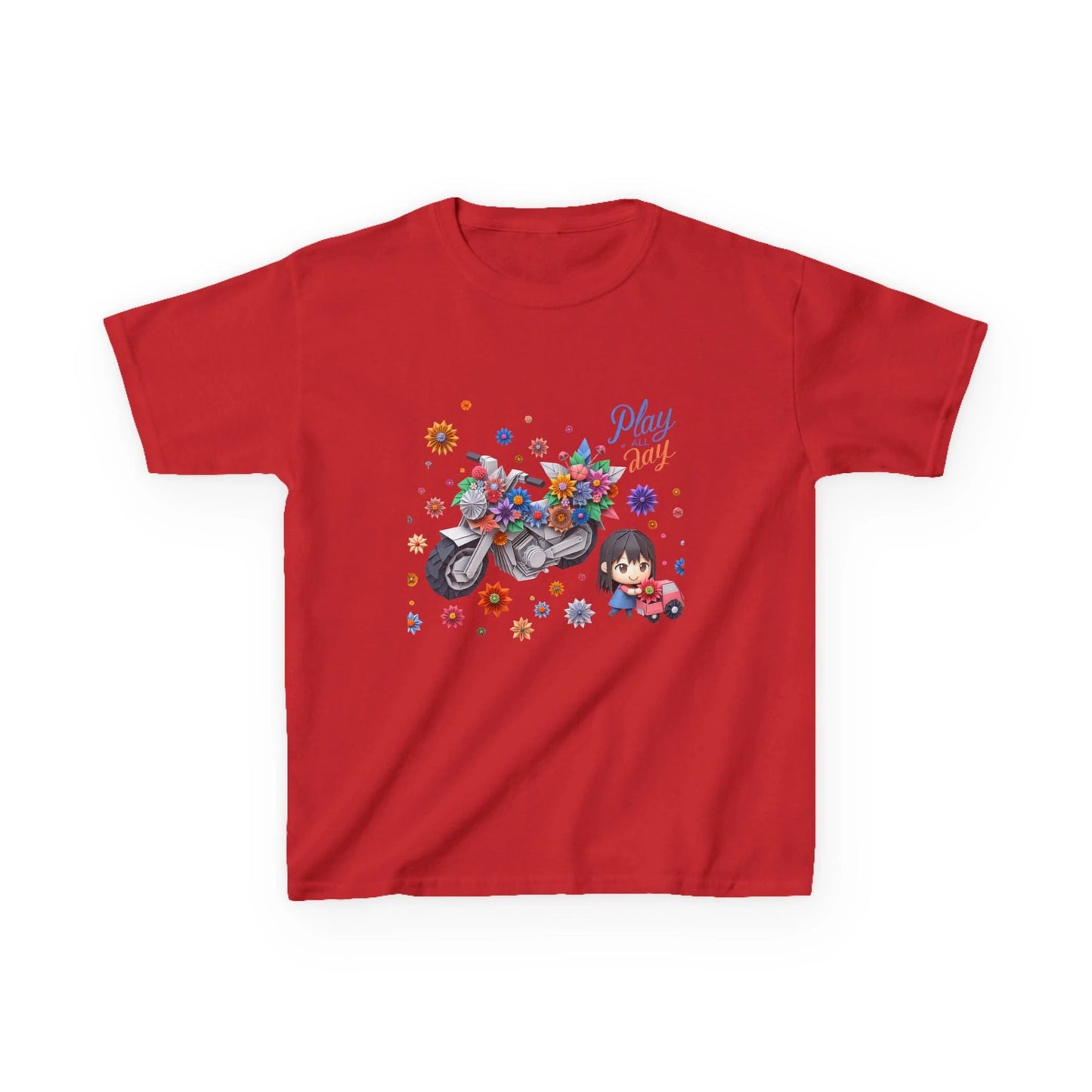 Play all Day Motorcycle Tee - Fun Floral Design for Young Adventurers by Printify