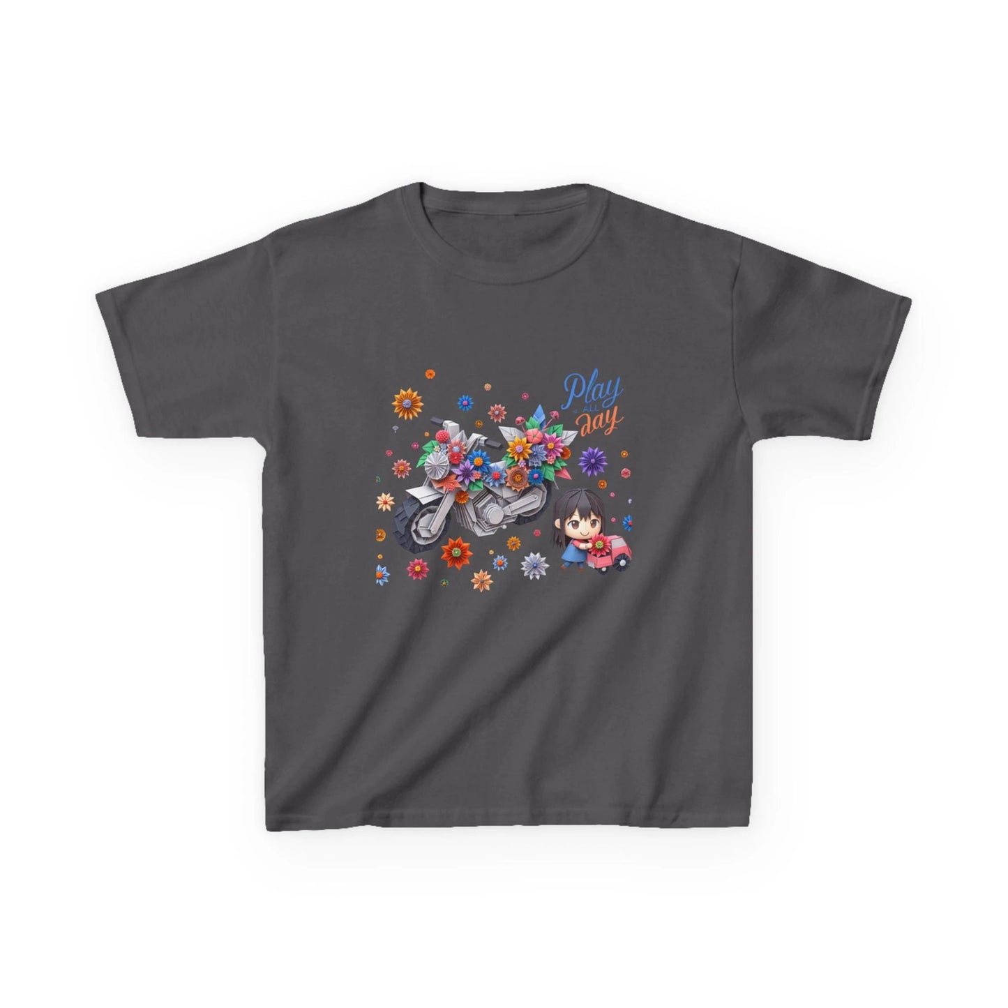 Play all Day Motorcycle Tee - Fun Floral Design for Young Adventurers by Printify