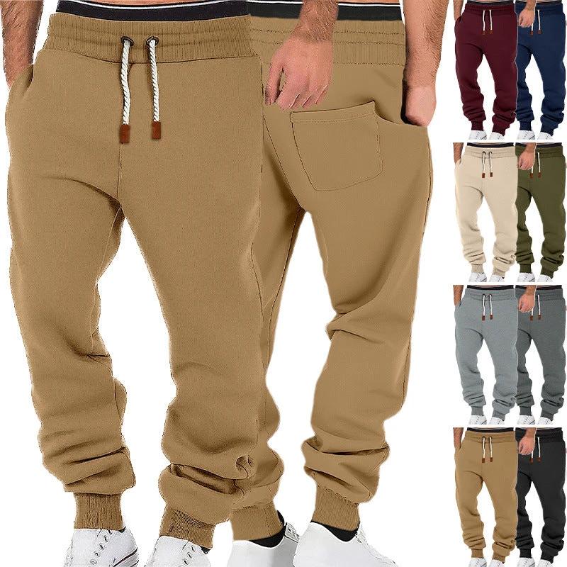 Men's Solid Color Cuffed Sports Casual Sweatpants by GJG Denim