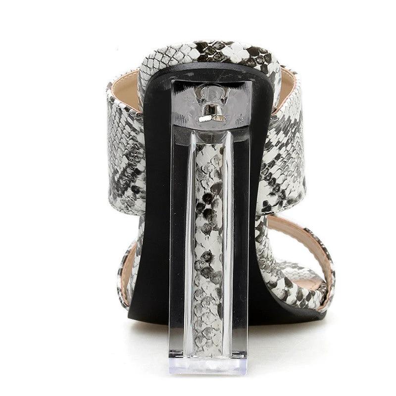 Crystal high heel snake print sandals sandals women shoes by GJG Denim
