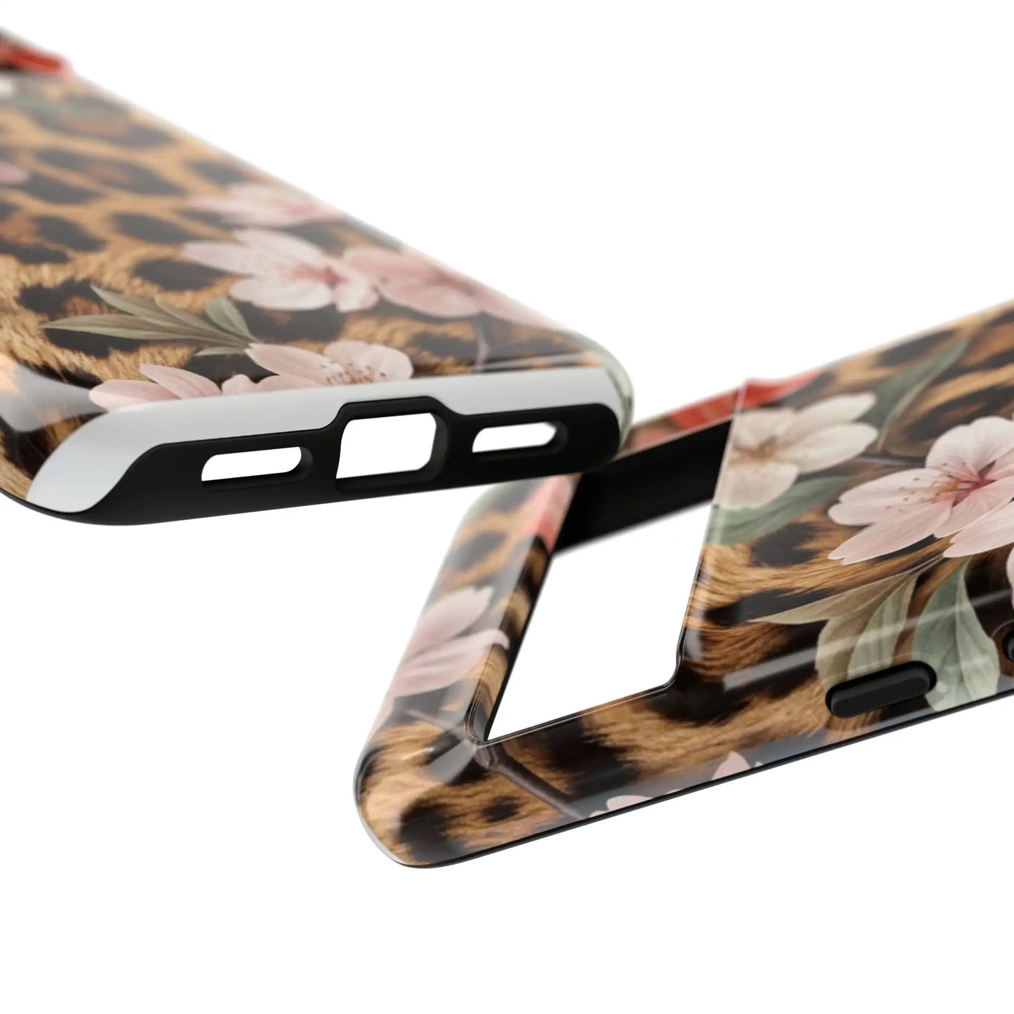 Leopard Floral Tough Case — Protective Phone Case with Pink Cherry Blossoms by Printify