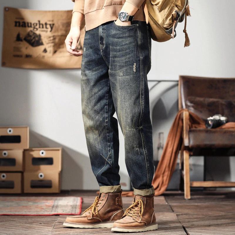 Retro Men's Loose-fit Wide-leg Casual Denim Jeans by GJG Denim