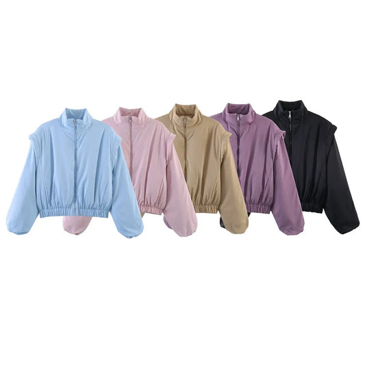 Fashionable Stand-Up Collar Short Cotton Jacket Coat For Women by GJG Denim