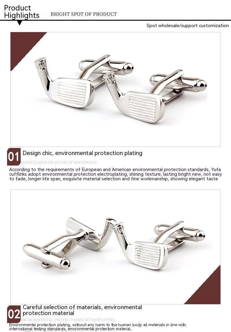 Golf Racket Shape Plain Metal Men's Cufflinks by GJG Denim