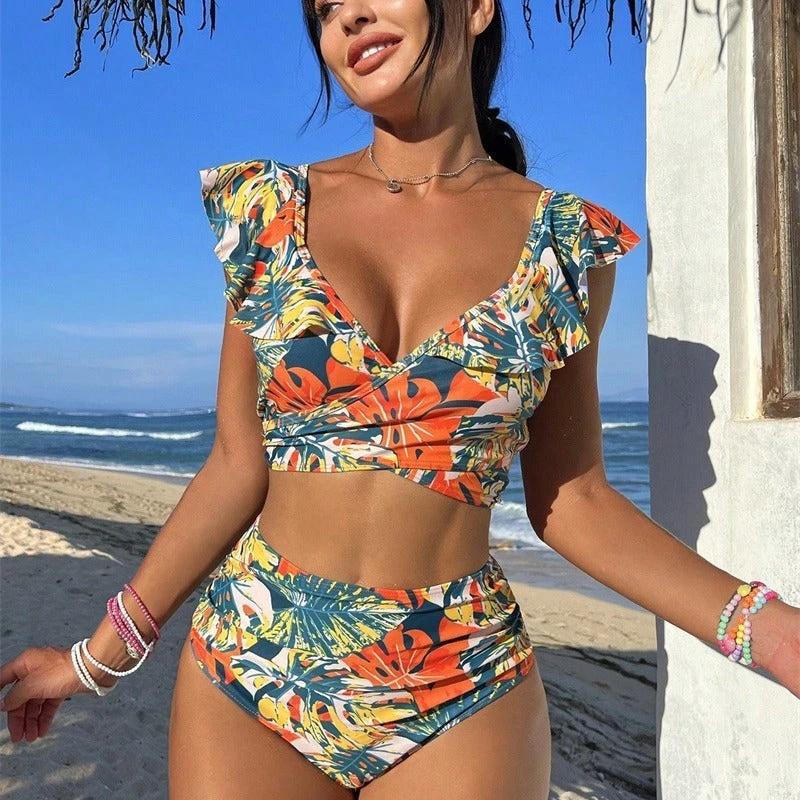 Women's Two-piece Swimsuit Ruffled Halter Bikini by GJG Denim