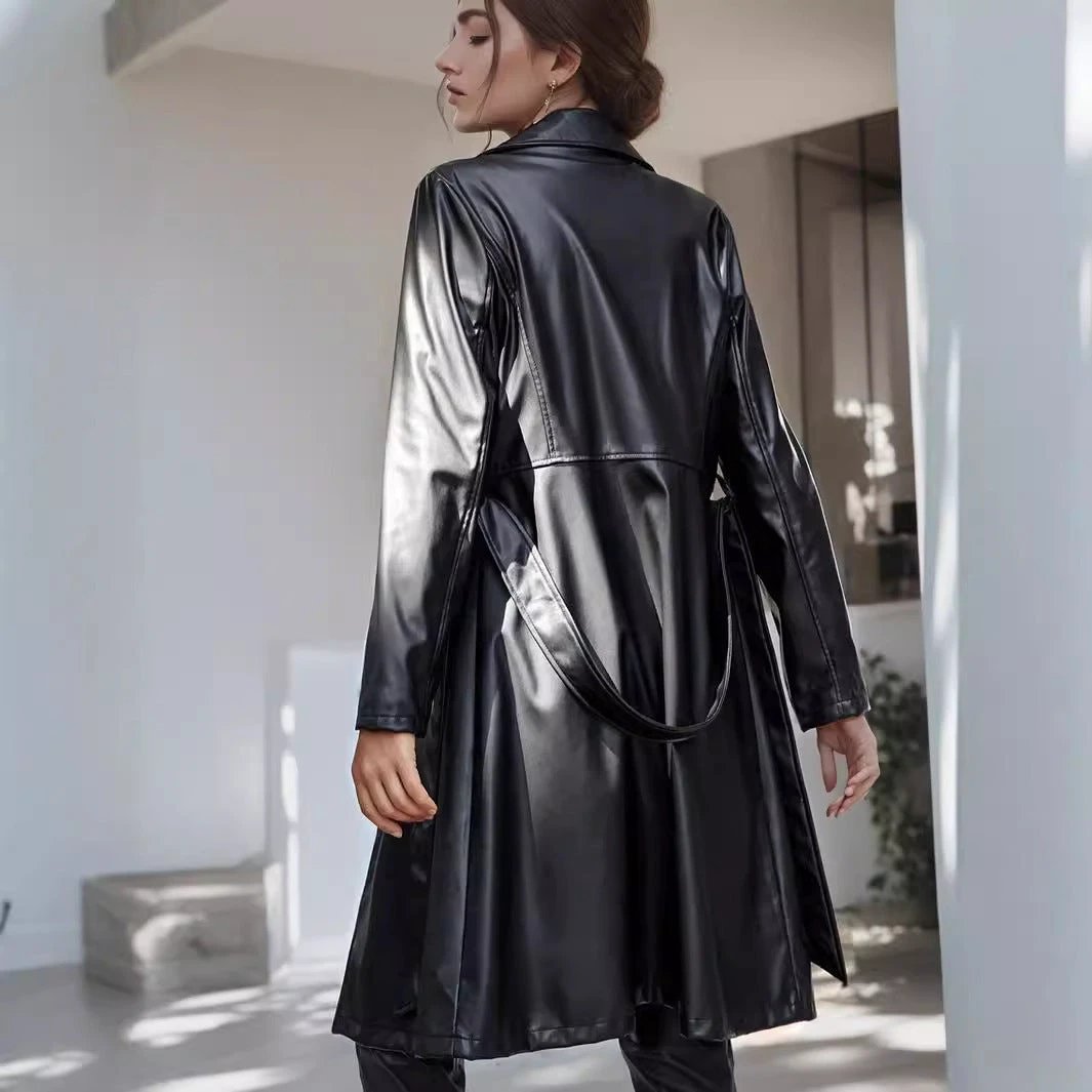 Women's Wear Long One Button Turn-down Collar Coat by GJG Denim