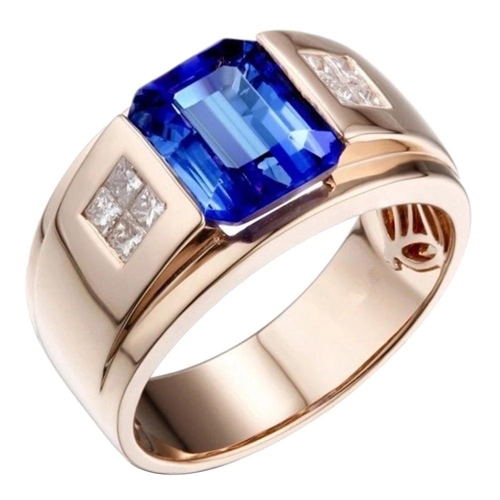 Sapphire Retro Fashion Rose Gold Crystal Alloy Ring For Men by GJG Denim