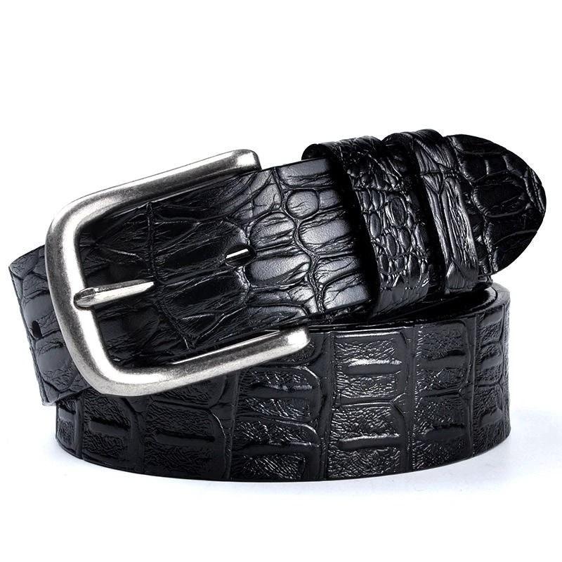 Men's Leather Crocodile Pattern Vintage Pin Buckle Belt by GJG Denim