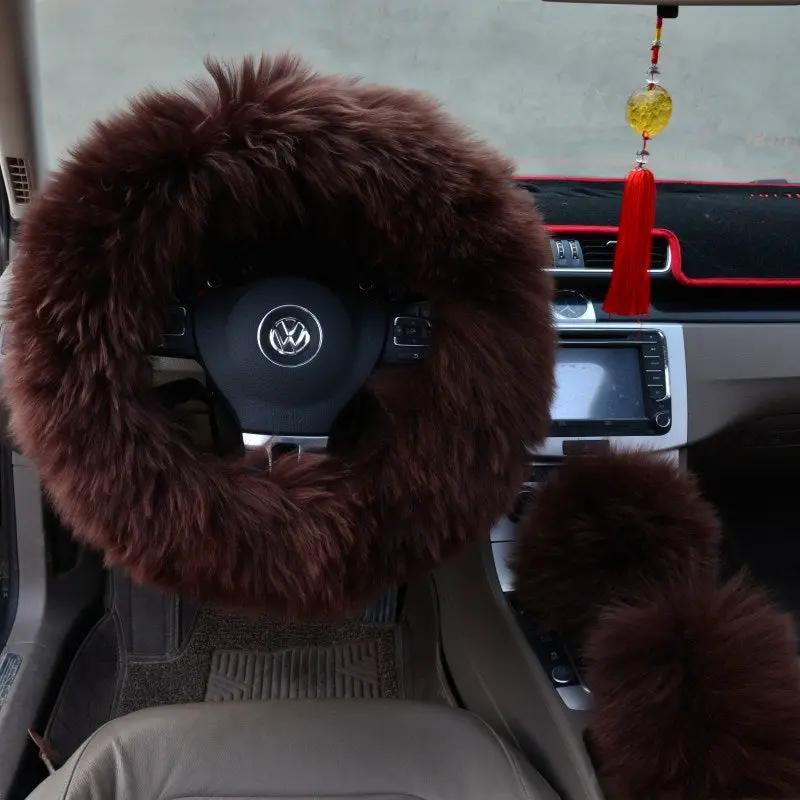 Three-piece wool steering wheel cover by GJG Denim