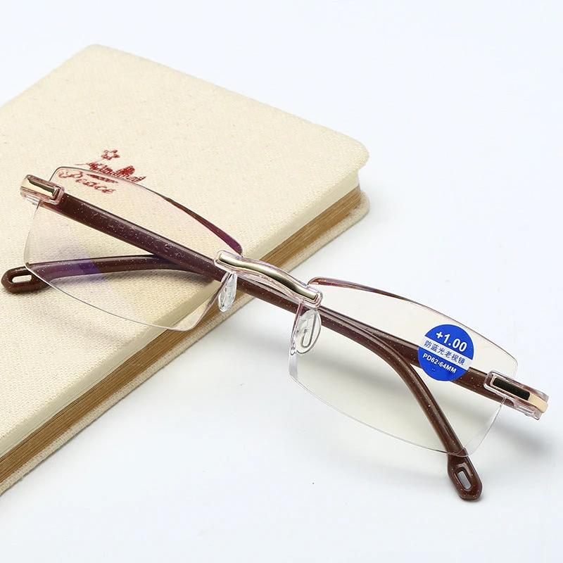 Men's Frameless Diamond Trimming Reading Glasses Anti-blue Light Film by GJG Denim