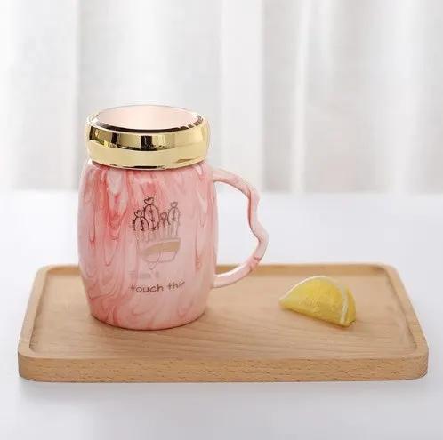 Marbling Mug Design Ceramic Cup With A Lid Cold Heat Office Home Milk Glass Drinkware Personality Creative Handle by GJG Denim
