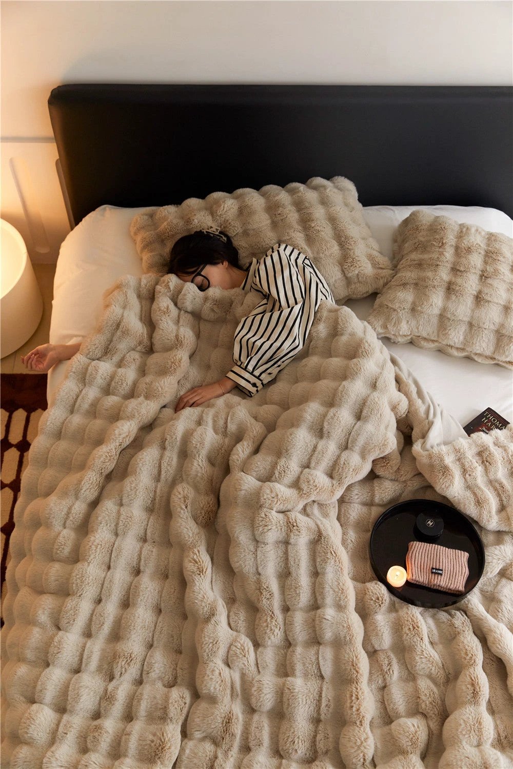 Rabbit Bubble Velvet Thickened Nap Blanket by GJG Denim