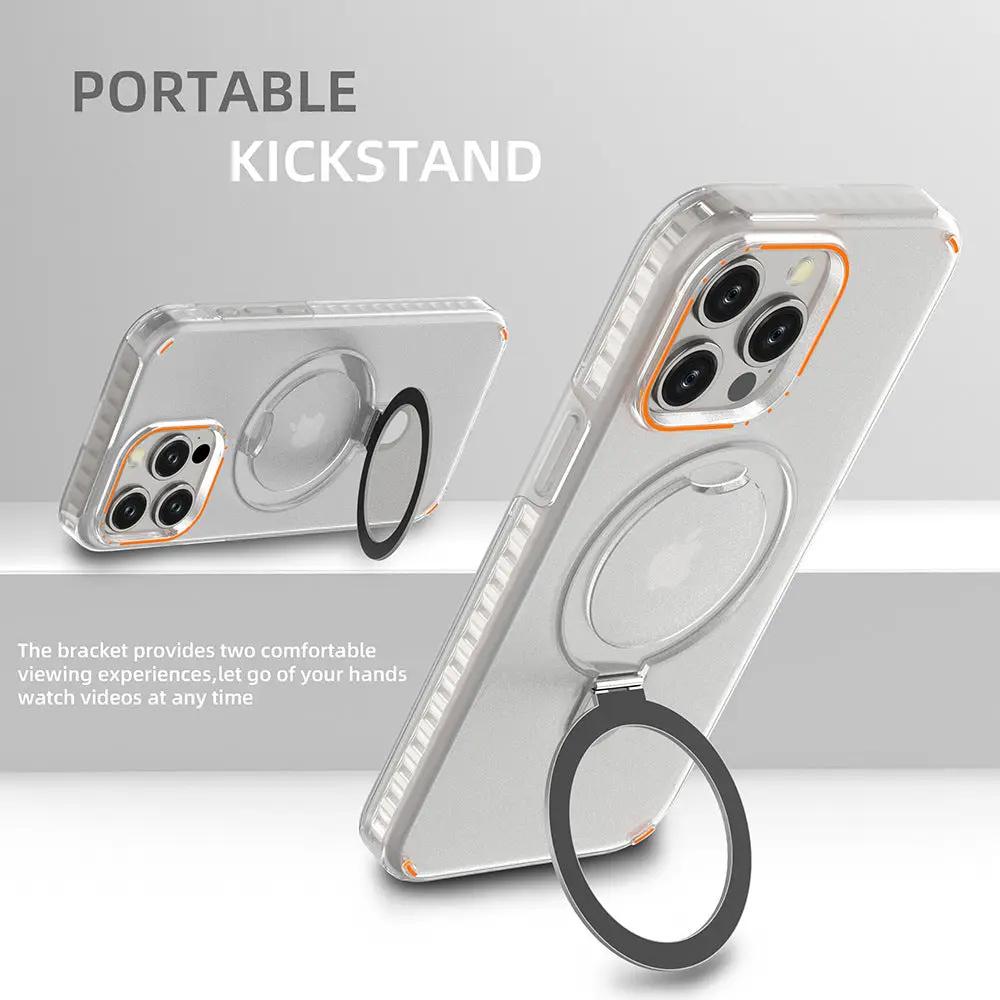 New Colorful Magnetic Bracket Phone Case With Holder Stand Cover For Magesafe Magnetic Transparent Wireless Charge Case For Phone by GJG Denim