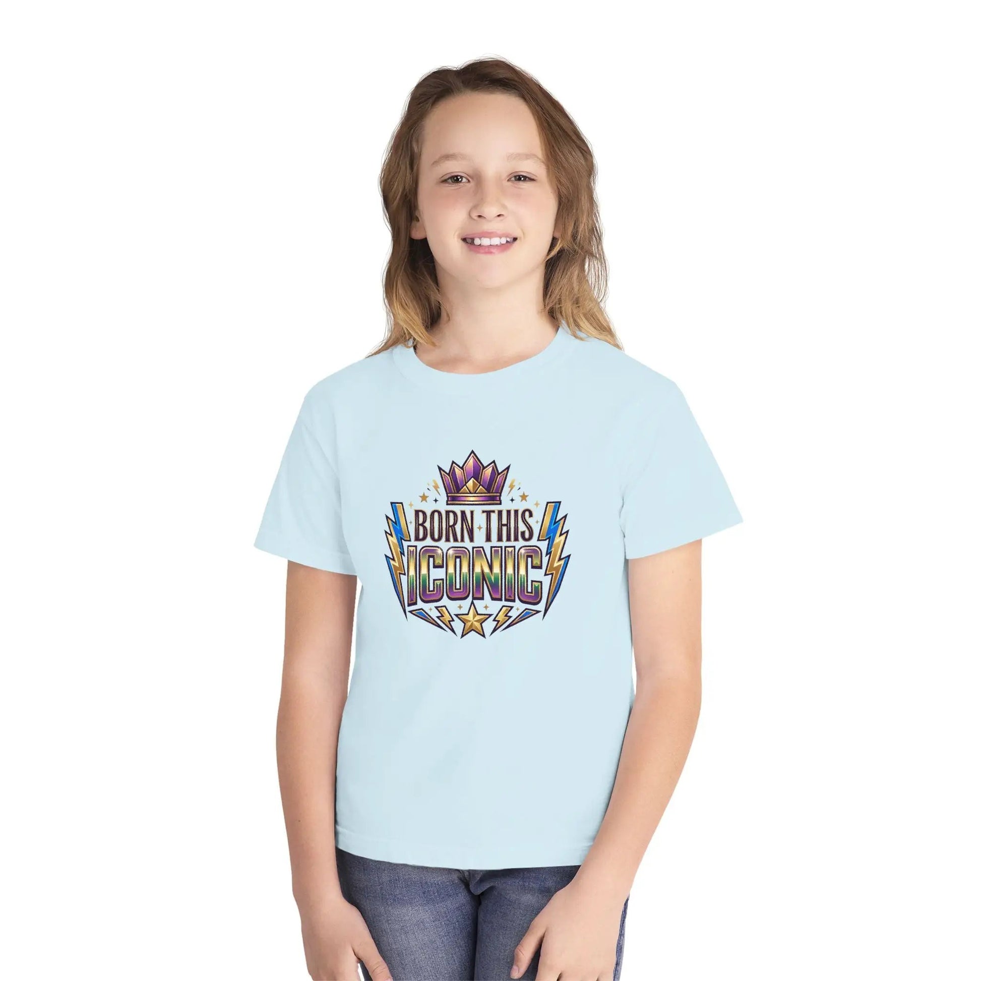 Youth Tee — "Born This Iconic" Crown Graphic by Printify