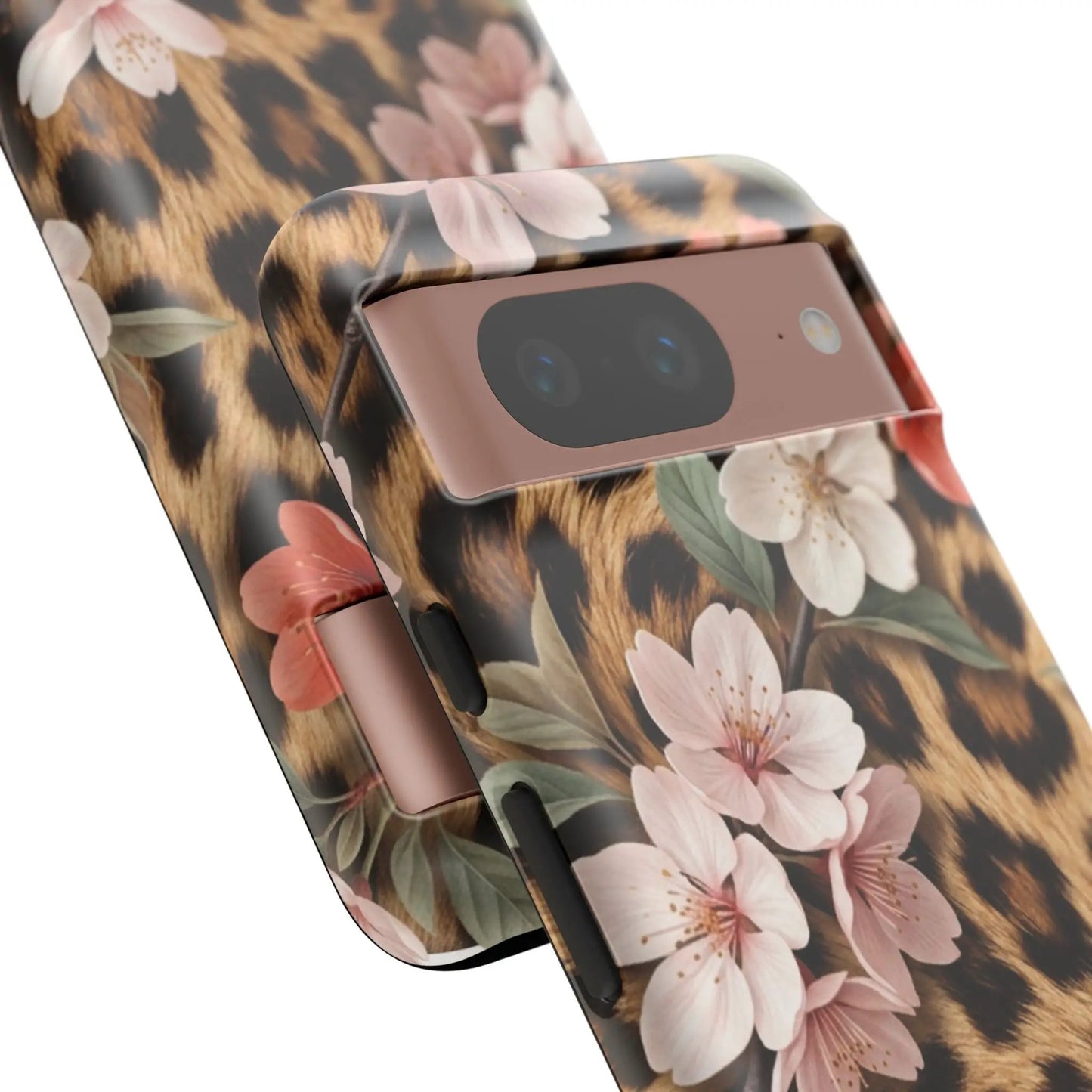 Leopard Floral Tough Case — Protective Phone Case with Pink Cherry Blossoms by Printify