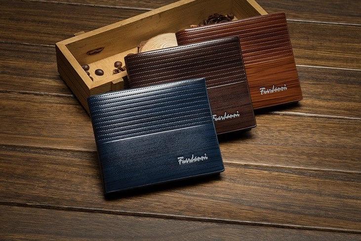 Wood-like Stripe PU leather Wallet for Men by GJG Denim