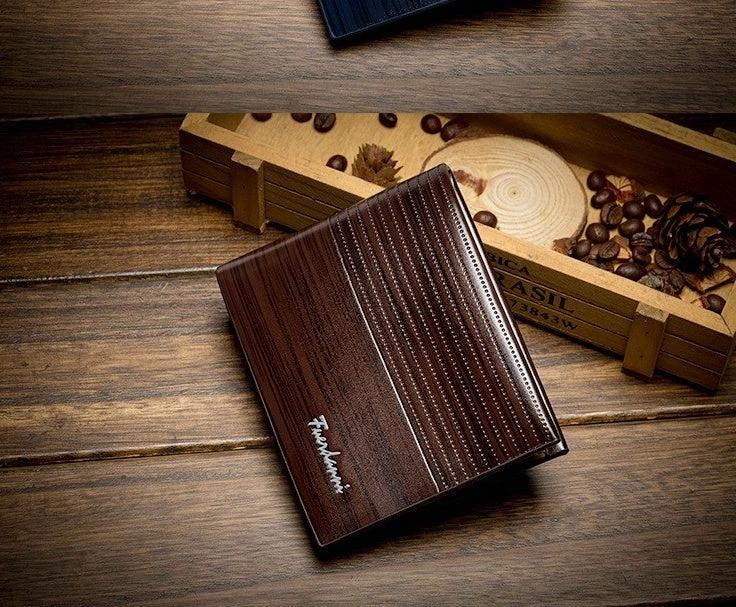 Wood-like Stripe PU leather Wallet for Men by GJG Denim