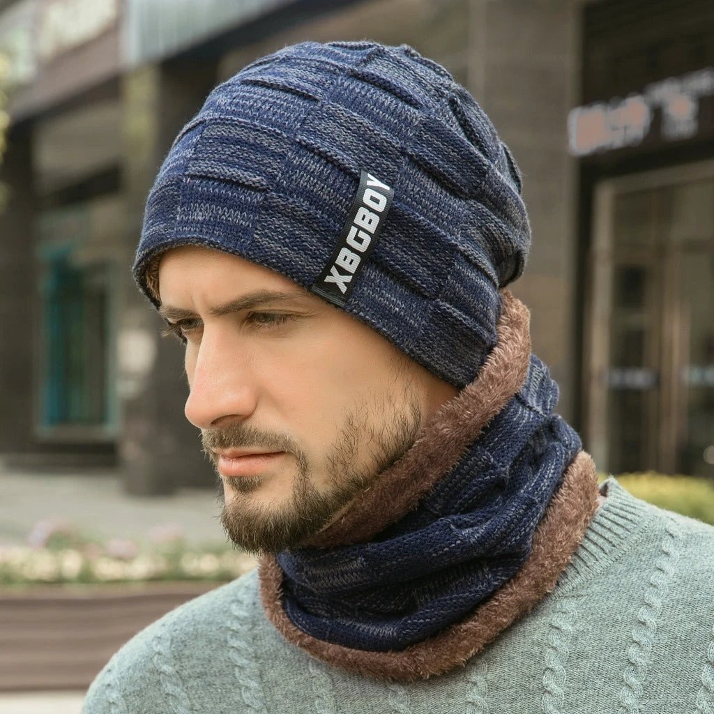 Men's Knitted Beanie and Neck Warmer Set by GJG Denim
