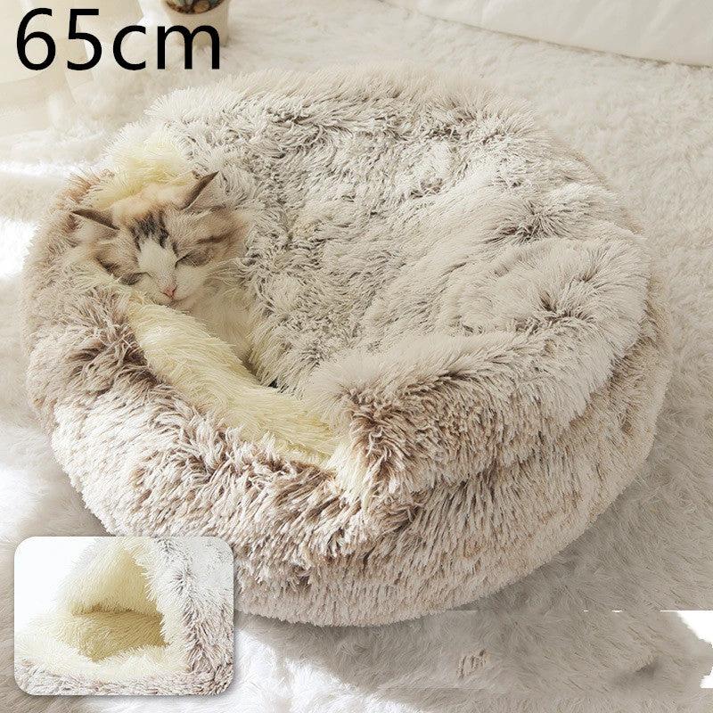 2 In 1 Dog And Cat Bed Pet Winter Bed Round Plush Warm Bed House Soft Long Plush Pets Bed Pet Products by GJG Denim