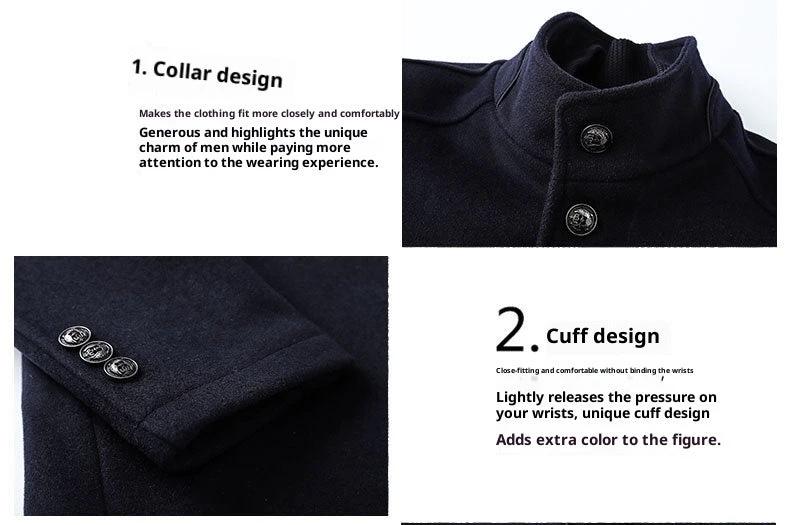 Solid Color Casual Men's Woolen Trench Coat by GJG Denim
