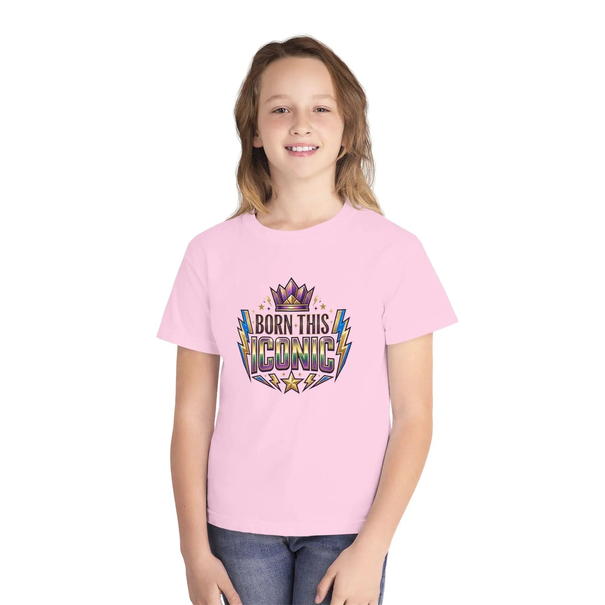 Youth Tee — "Born This Iconic" Crown Graphic by Printify
